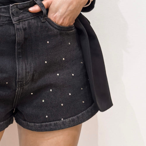 Black Studded Denim Shorts