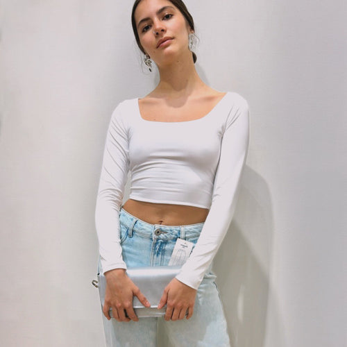 White Long Sleeve Crop Top